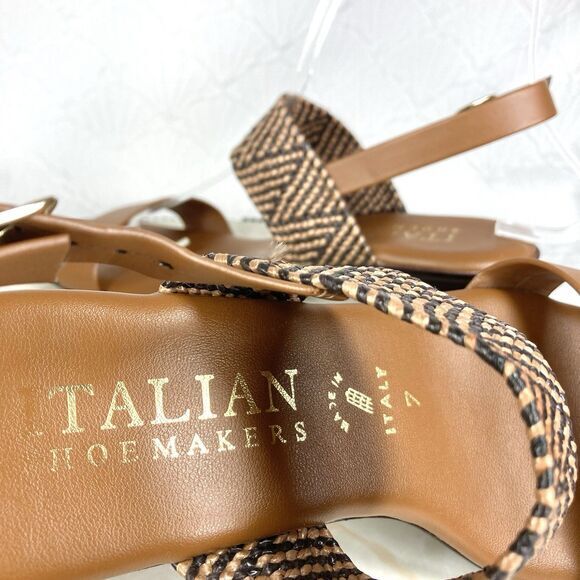 Italian Shoemakers Ankle Strap Heels Sz 7 Brown Low Block Heeled Dressy Sandals - Picture 12 of 12